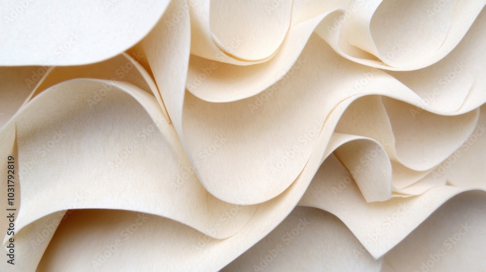 Poster a textured abstract design features delicate white paper, with waves and folds creating a soft, flow
