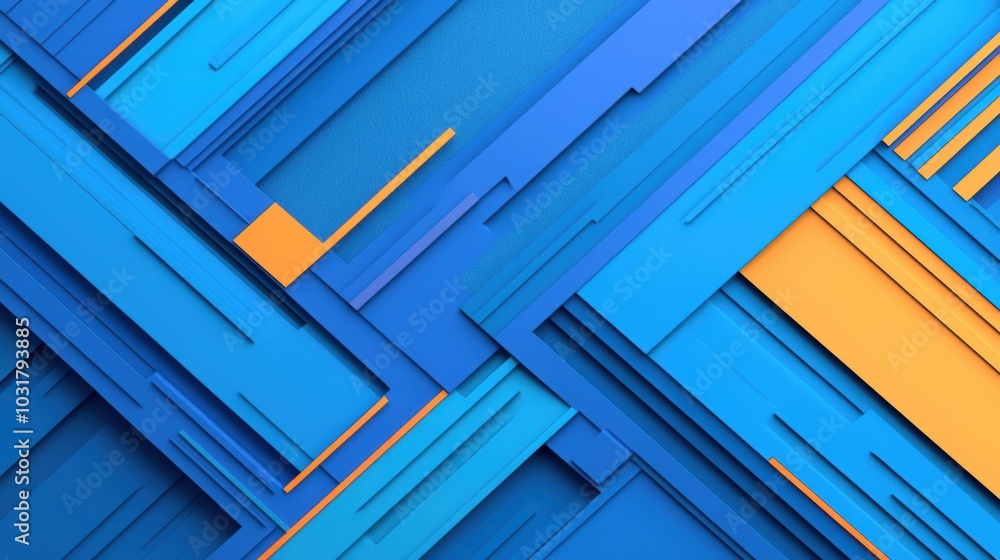 Poster abstract background of layered blue and orange geometric shapes, creating a bold and modern design w