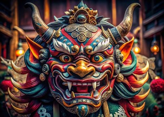 Naklejka premium Vintage Oni Mask Vector Art in Animal Mode - Japanese Style Artwork for Cultural and Artistic Projects