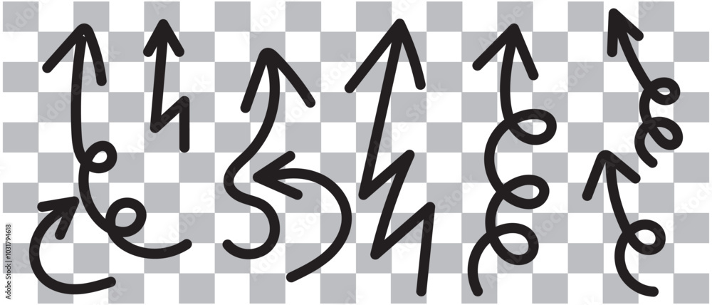 Poster black curly arrows isolated on a transparent background. arrows of various shapes. vector clipart. a