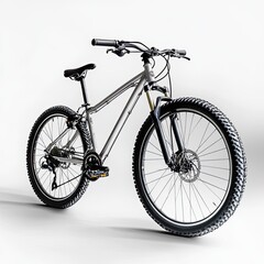 Fototapeta premium A silver mountain bike with a black tire and a black handlebar