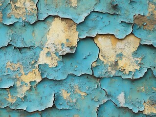 Obraz premium close-up of an aged concrete wall displaying rich texture, with peeling blue paint offering a unique blend of industrial charm and urban decay aesthetic