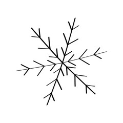 Snowflake doodle style icon for winter design. Vector illustration hand drawn isolated on white background.