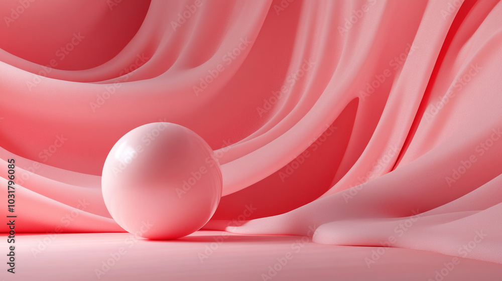 Poster elegant pink abstract art with soft curves and spheres. a minimalist abstract composition featuring 