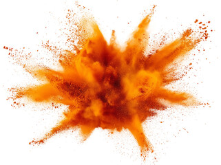 bright orange holi paint color powder festival explosion burst isolated white background. industrial print concept background