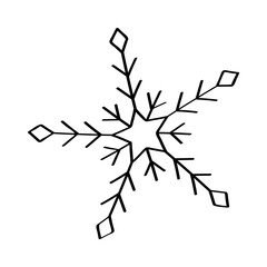 Snowflake doodle style icon for winter design. Vector illustration hand drawn isolated on white background.