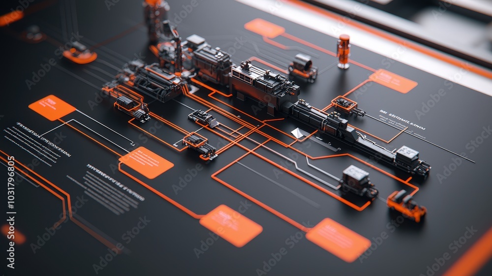 Poster 3d render of api workflow with orange circuit board and text