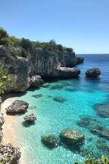 Obraz premium Clear blue sky meeting crystal turquoise Caribbean waters