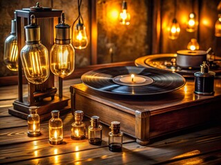 Obraz premium Vintage Sound: The Beauty of Vacuum Tubes and Vinyl Records in Documentary Photography