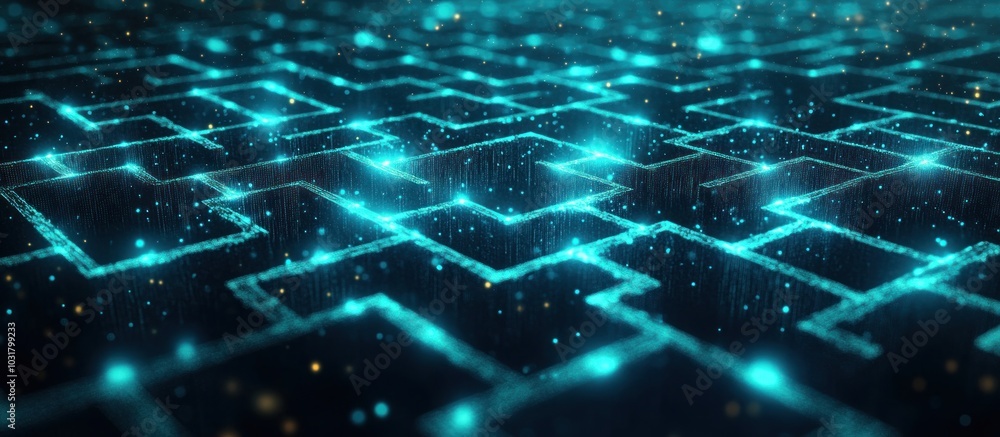Aufkleber abstract futuristic blue glowing grid pattern with scattered particles.