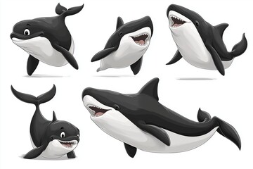 Obraz premium Cartoon whale character illustration set
