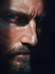 Close-up portrait with dramatic lighting

