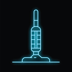 Blue glowing neon line vacuum cleaner icon isolated on black background. Vector illustration