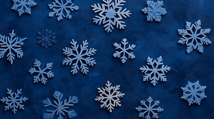 Hexagon Shaped Snowflakes on Blue Background