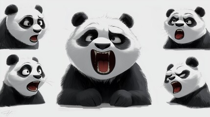 Angry panda cartoon character showing extreme emotions