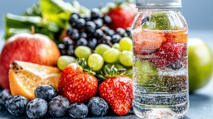 Fresh Fruit and Sparkling Water   Healthy Drink and Snack Idea