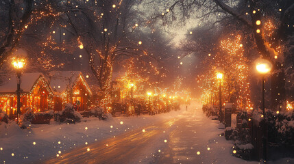 Evening winter background in the city, snow-covered streets