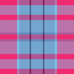 Summertime fabric vector plaid, choice textile seamless pattern. Endless check texture tartan background in cyan and pink colors.