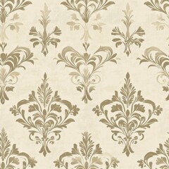 Vintage Damask acanthus leaf pattern on vintage beige fabric background, seamless repeating pattern, textile print style, minimal, Damask design, seamless acanthus leaf pattern, home decor, textiles