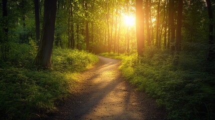 Obraz premium Serene Forest Pathway at Sunrise