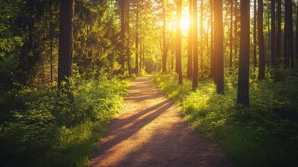 Fototapeta premium Serene Forest Pathway at Sunset