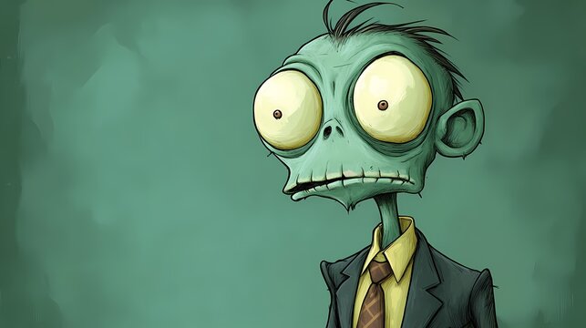 Cartoon zombie character in a suit, showcasing quirky expressions.