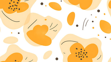 Fresh minimalist flower seamless pattern with botanical elements, featuring vibrant orange hues
