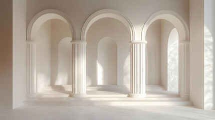 Fototapeta premium White Arched Hallway with Pillars.