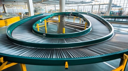 Curving Conveyor Belt System in a Modern Industrial Facility