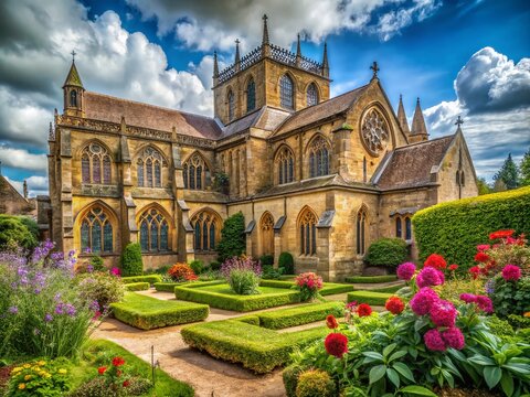 Vintage Style Photography of Sherborne Abbey in Dorset, Capturing Historic Architecture and Serene Landscapes