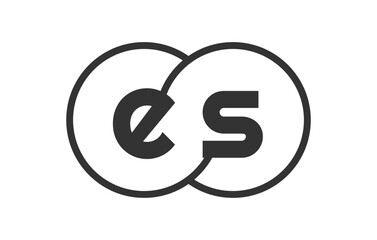 ES business company emblem with outline rounds and letters e s. Logo template of two merged circles for brand identity, logotype. Vector Infinity symbol