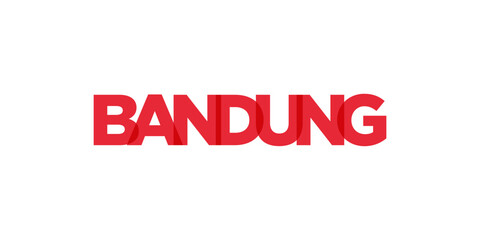 Bandung in the Indonesia emblem. The design features a geometric style, vector illustration with bold typography in a modern font. The graphic slogan lettering.