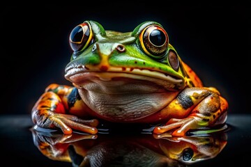 Vintage Style Portrait of a Frog on Isolated Black Background for Nature Photography