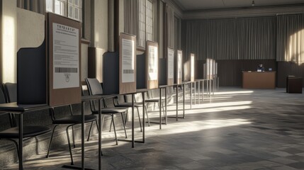 Obraz premium Abandoned Election Headquarters in Empty Interior