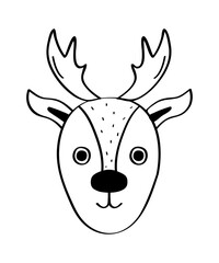 Cartoon Christmas character reindeer. Vector illustration of funny hand draw character. Isolate on a white background.