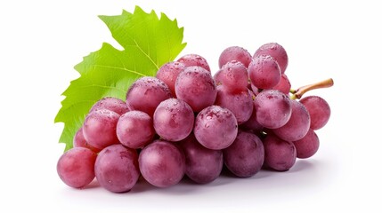 Crimson Elegance: Isolated Red Grapes with Leaves Dancing on a Blank Canvas --