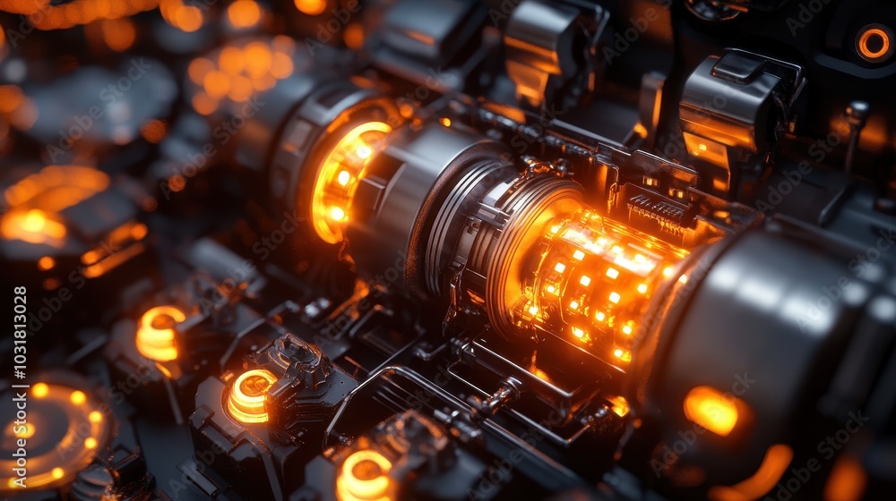 Poster glowing electrical circuit inside a futuristic robot