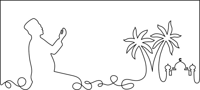 line art background with Eid al-Fitr concept with religious celebrations and creativity design ideas