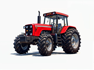 Obraz premium Red tractor on a white background. Agricultural machinery.