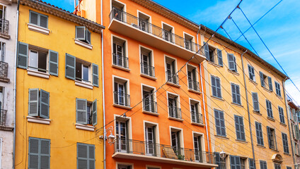 Street and facades of the old town of Toulon, in the Var, Provence-Alpes-Côte d'Azur, France.