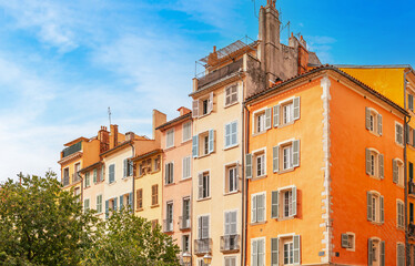 Street and facades of the old town of Toulon, in the Var, Provence-Alpes-Côte d'Azur, France.