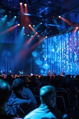 A global tech conference with keynote speakers presenting groundbreaking innovations and interactive exhibits showcasing the latest advancements in technology and digital solutions.