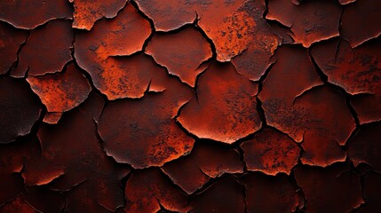 Close-up of weathered, peeling red paint creating an abstract textured background.