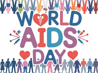World AIDS Day Poster with Silhouettes of People Holding Hands