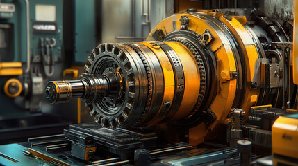 Heavy machinery is being meticulously operated, intricate components and precision
