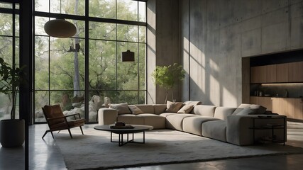 AI-Generated Image of a Modern Industrial Loft Living Room