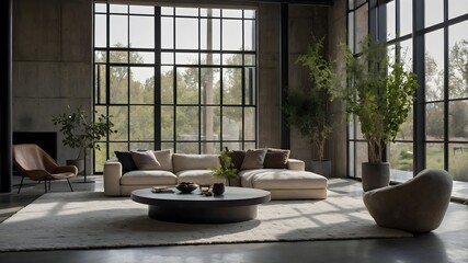 AI-Generated Image of a Modern Industrial Loft Living Room