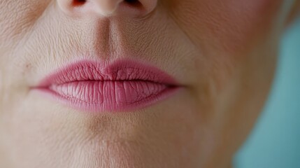 Obraz premium pink lipstick on lips against blue background