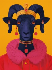 Obraz premium Royal Elegance: Sheep in Aristocratic Headdress