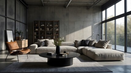 AI-Generated Image of a Modern Industrial Loft Living Room